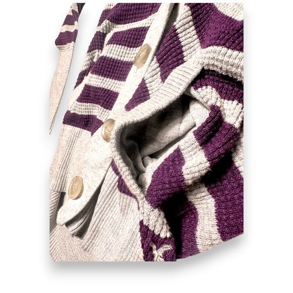 Y2k American Eagle Striped Gray/Purple Shawl Collar Cardigan Sweater Size M - Picture 9 of 11